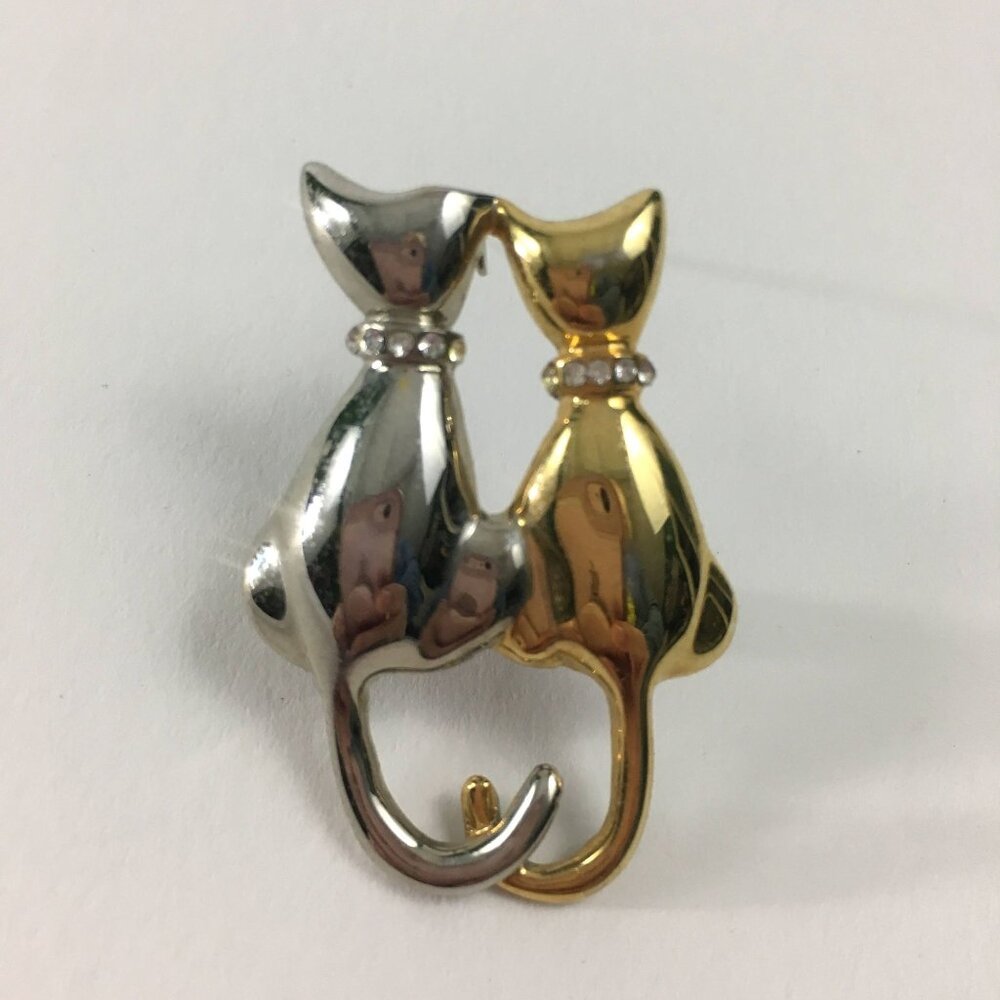 Liz Claiborne Vintage Cat Brooch: Tri-Tone Rhinestone Collars - Picture 7 of 8